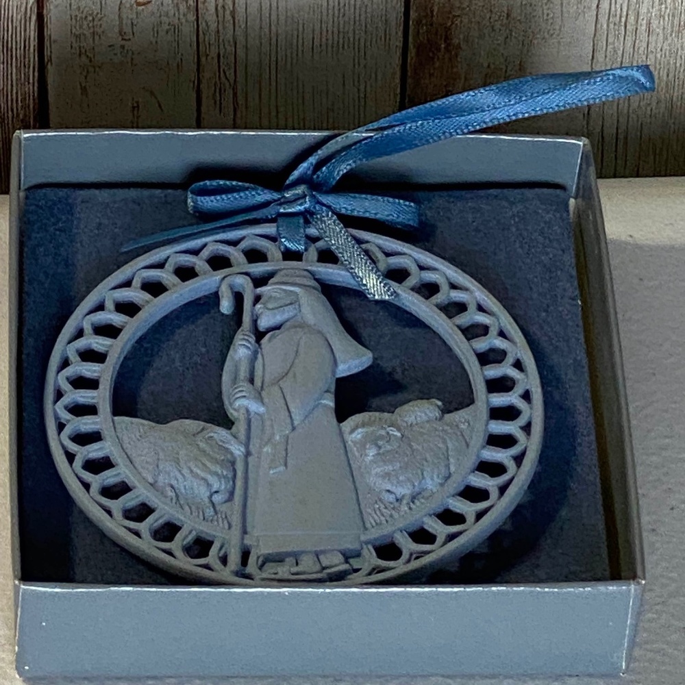Wedgwood Shepherd Ornament Blue Jasperware With Original Box Retired Rare